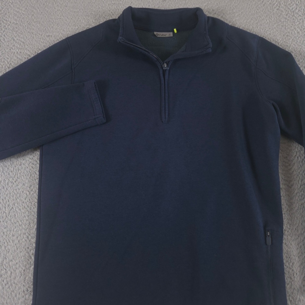 Tasc Pullover Mens Medium Navy Organic Cotton Bamboo Viscose 1/4 Zip Sweatshirt